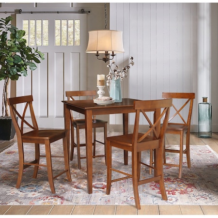 International Concepts 36 in. x 36 in. Counter Height Dining Table w/4 X-Back Stools, 24 in. Seat Height-5 Pc. Dining Set K581-3636-S6132-4